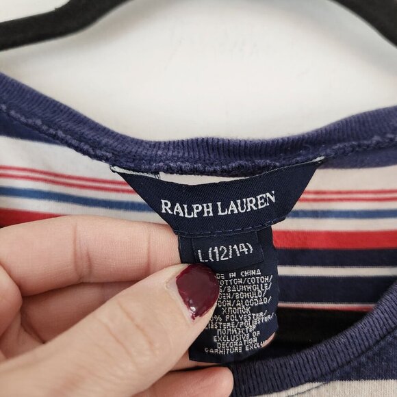 Ralph Lauren Girls Summer Dress Red Blue Striped Drop Waist Casual Size L 12/14 - Picture 6 of 8